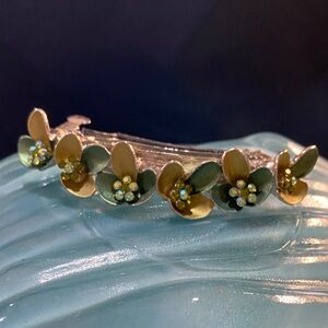 Floral Gold and Green Barrette 4 inches in length